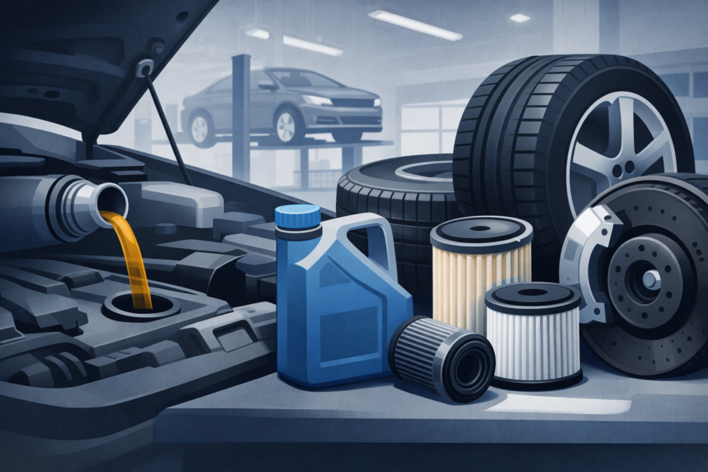 Imagen destacada sobre mantenimiento del coche con batería, amortiguadores, correa y líquidos.