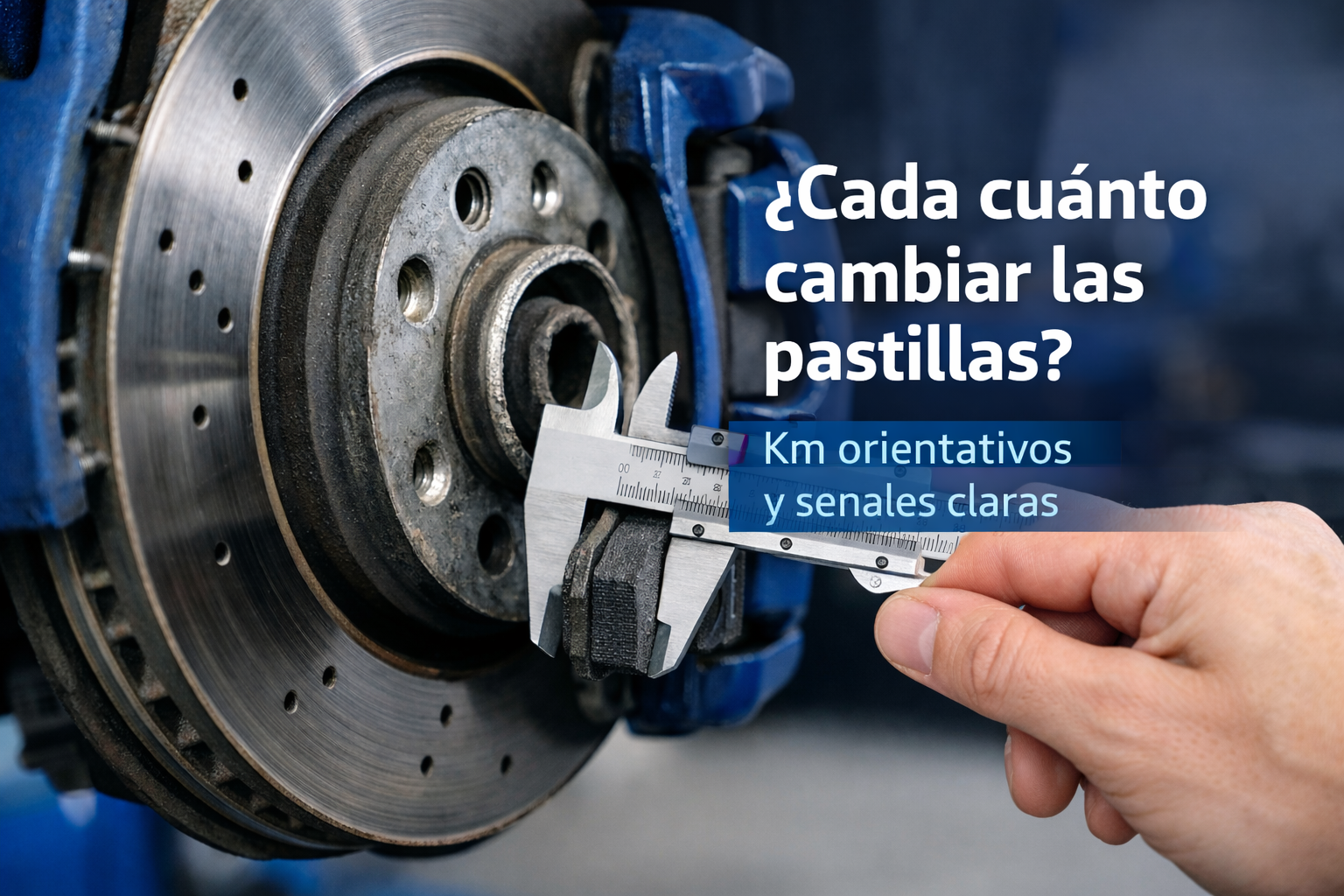 Disco y pinza de freno con titular sobre cuándo cambiar las pastillas