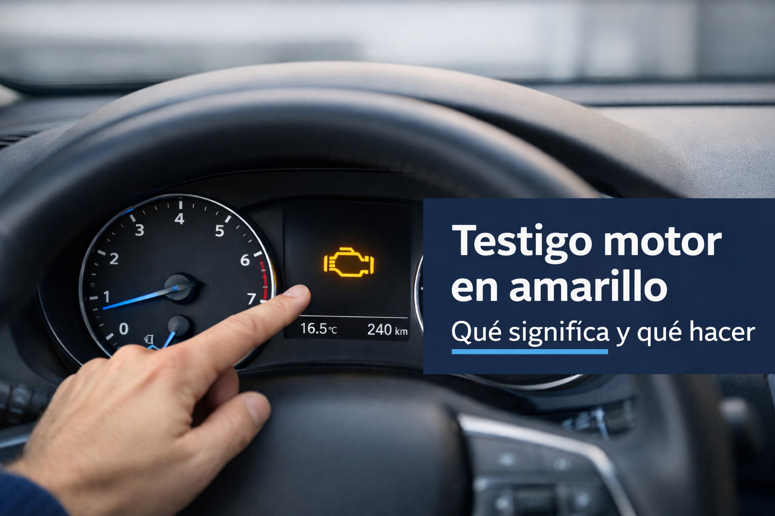 Testigo motor amarillo en el cuadro con texto ‘Testigo motor en amarillo