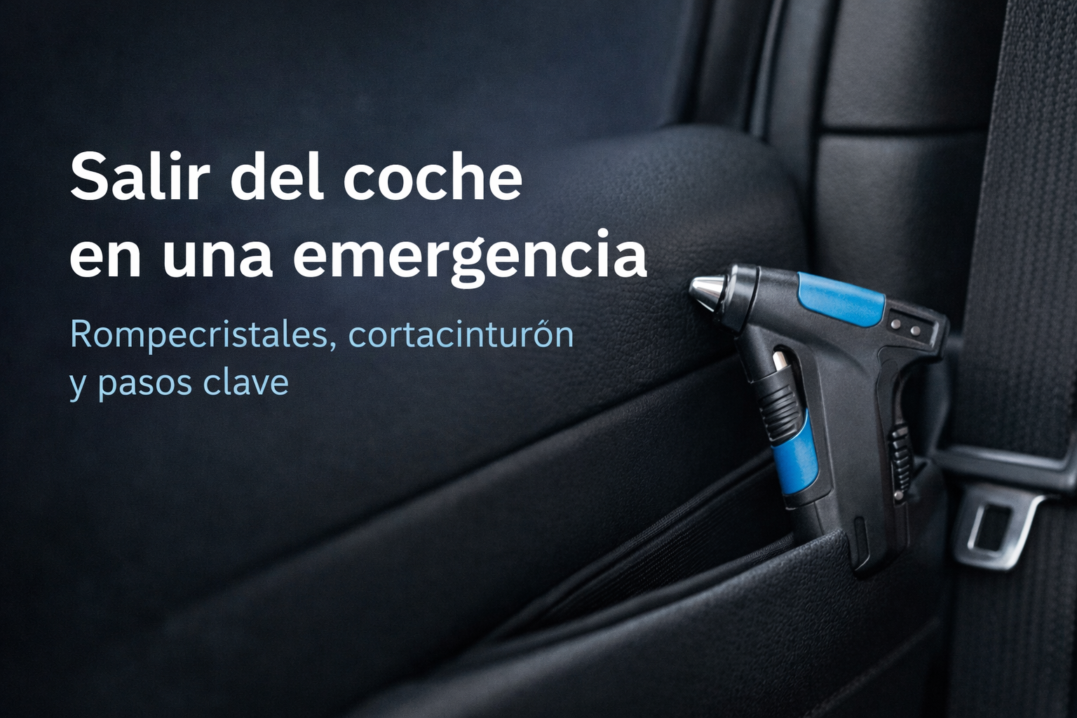 Imagen destacada sobre cómo salir del coche en emergencia con rompecristales y cortacinturón